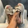 2025 Summer Women's Bow Beach Wedge Sandals - European/American Style, Thick Sole, Hemp Rope, Large Size