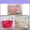 Plush Heart Pattern Travel Makeup Bag With Zipper For Women And Gift Use