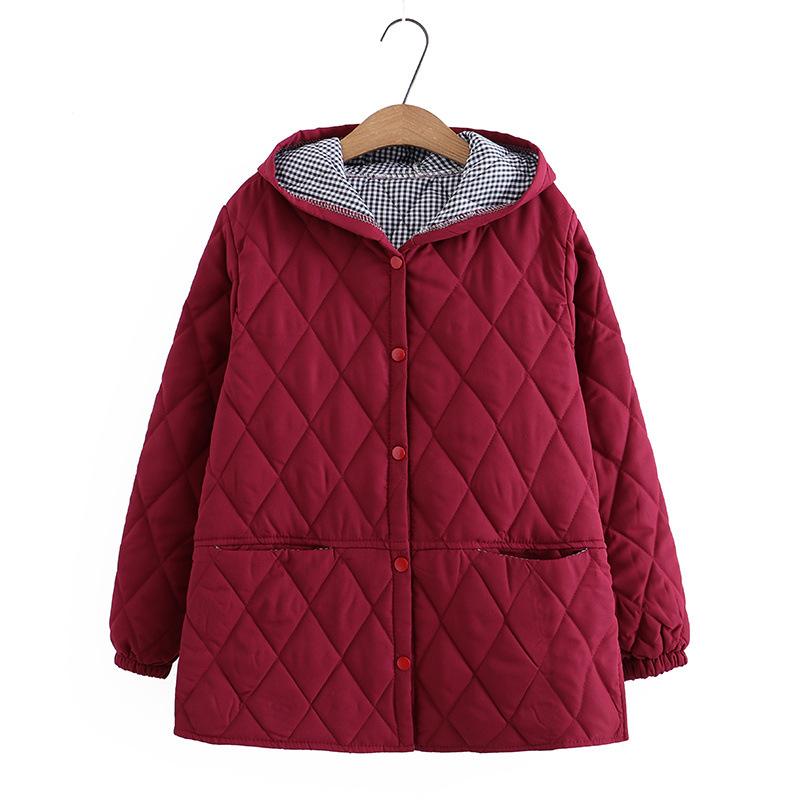 Parka Taglie Forti Autunno Inverno Abbigliamento Donna Vestibilità Larga Giacca Imbottita Moda con Cappuccio Argyle Spaccato Sottile Cappotto di Cotone