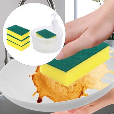 Dispensador de Sabão Líquido 2 em 1 e 4 Esponjas de Lavar Louça com Suporte para Esponja com Esfregão para Bancada