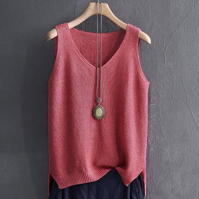 Magliette estive da donna Canottiere lavorate a maglia senza maniche Canotte da donna Pullover casual in maglia con scollo a V per abiti da donna J05