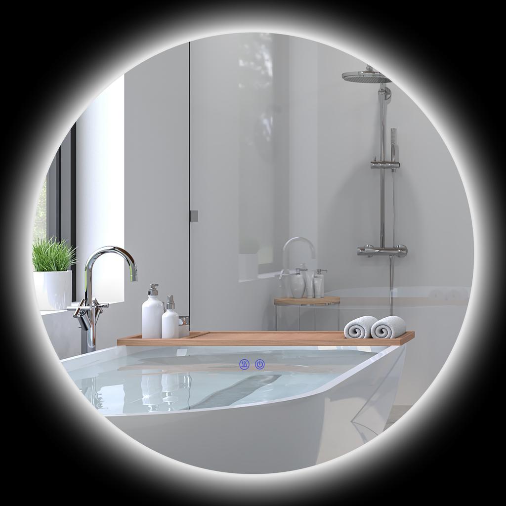 Round LED Illuminated Bathroom Mirror diameter 80 cm Wall-Mounted with Lighting Touch Switch Anti-Fog System