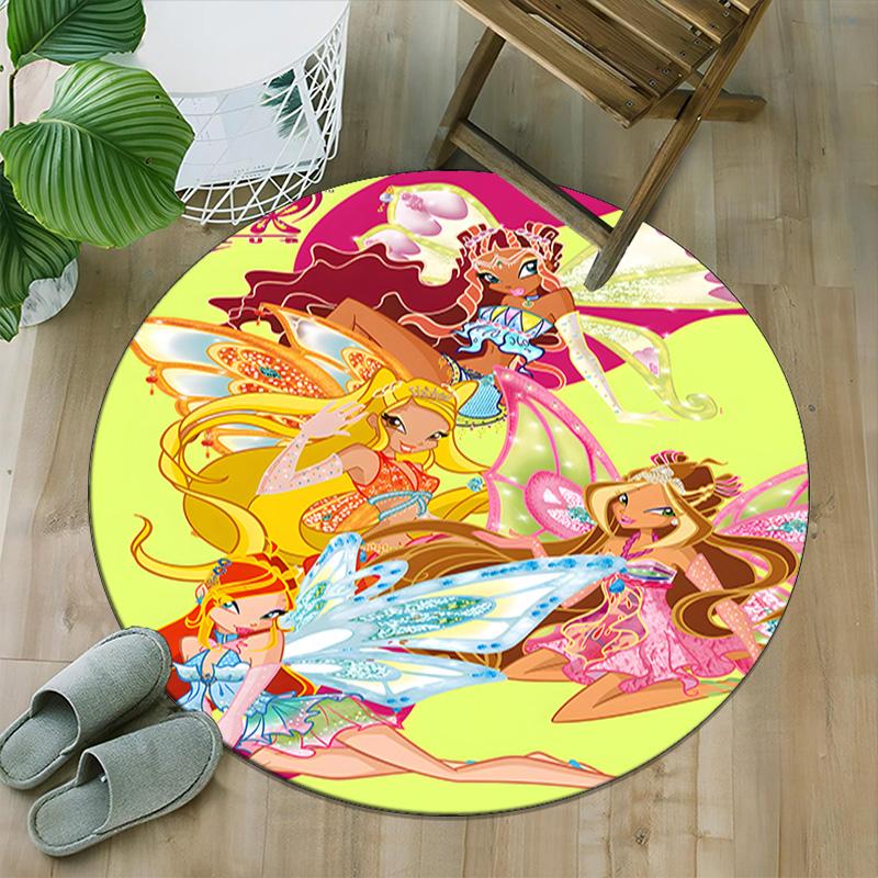 1pc Winx Club  Carpet, Round Rug, Comfortable, Suitable for Entryways, Living Rooms, Office, And Bedrooms, Christmas Decoration