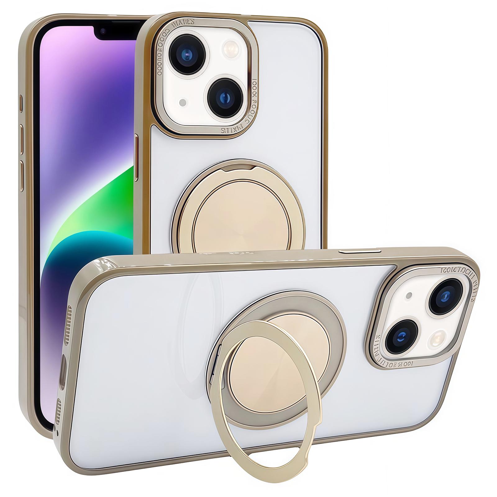 

For iPhone 14/13 Magnetic Case Acrylic TPU Phone Back Cover with Kickstand Desert Gold