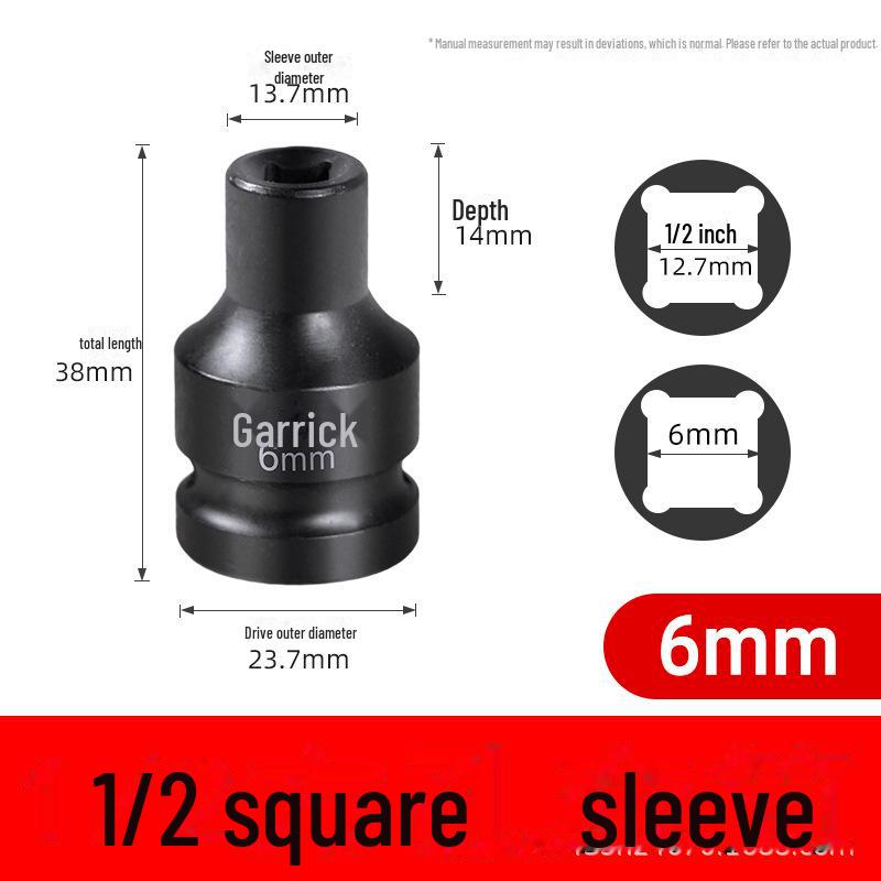 Viereckige Stecknusshülse mit Vierkantkopf, zwei äußere Vierkantlöcher, 22/24 Dafei, 12,5 mm, kleiner Luftkanonenschlüssel.