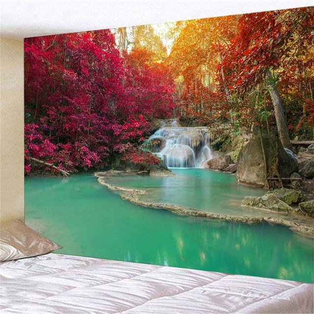 Home Decor Forest Maple Leaf Red Leaves Tapestry Landscape for Room Decor Wall Blanket Curtain for Bedroom Decoration Mural