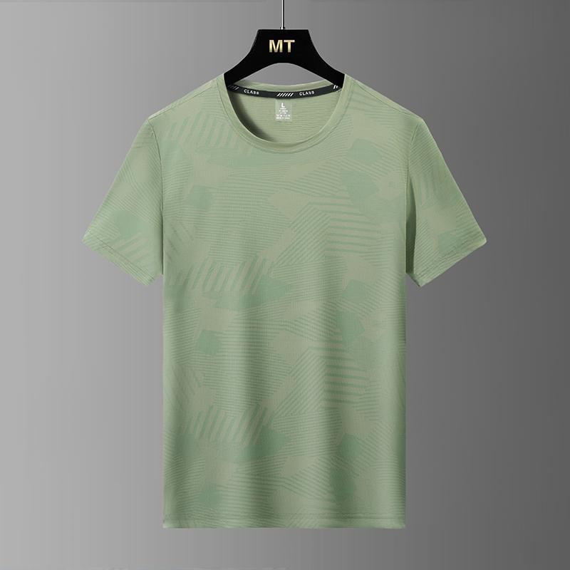 Kurzärmeliges Modisches Rundhals-EisSeiden-T-Shirt für Herren Sportlich Lässig Oberteile Herren Leicht Atmungsaktiv Fitness Große Größe Kurzärmelig