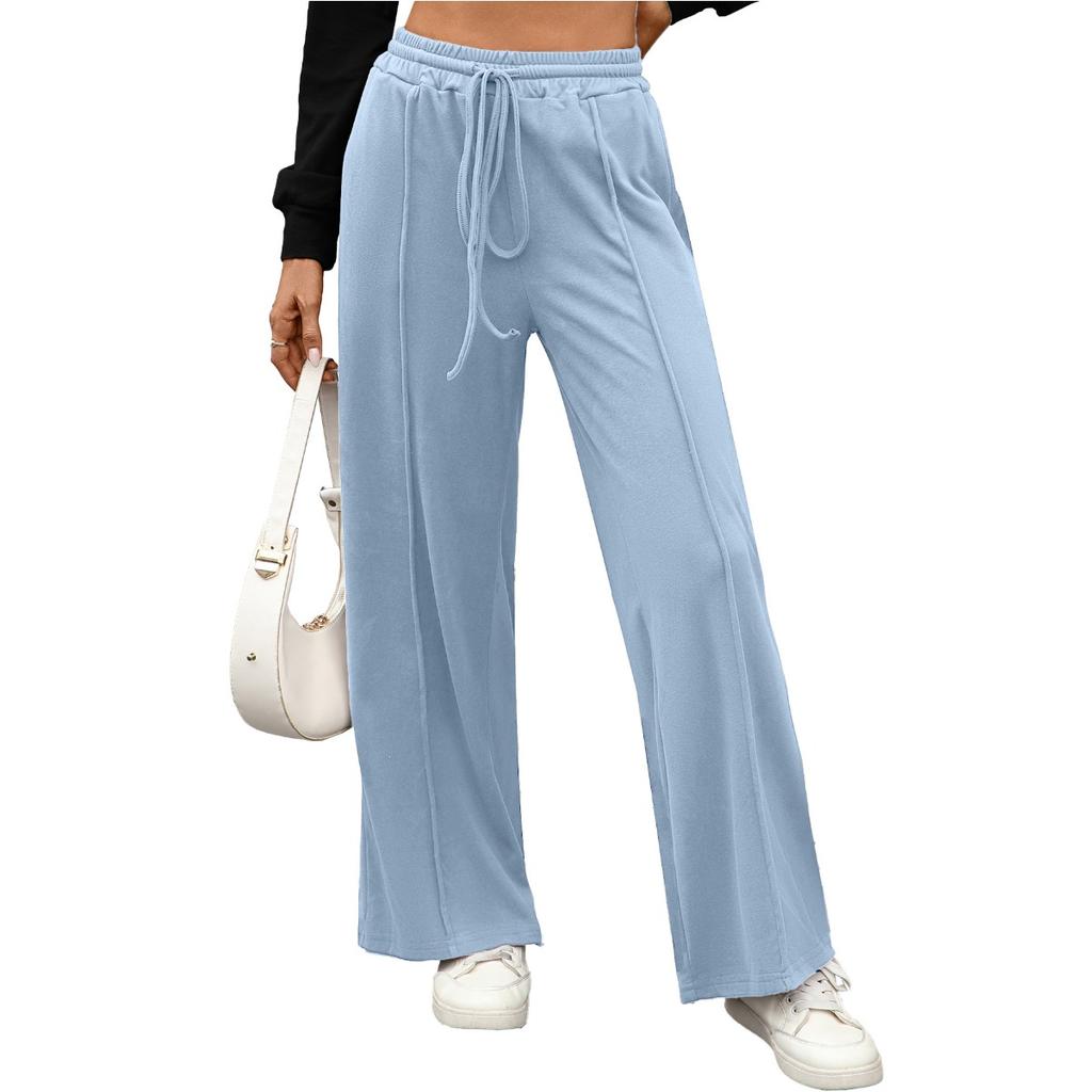 Fall Winter New Women's Solid Color Derong Drawstring Pocket Loose Casual Long Pants Leisure Trade Europe America