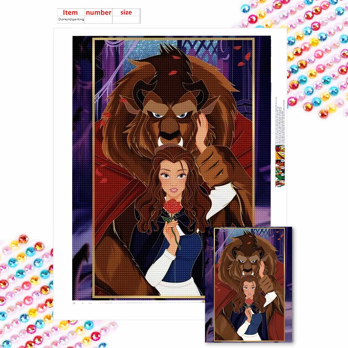 

5D Алмазная Живопись Сделай Сам Красавица и Чудовище Полная Выкладка Стразы Мозаика Вышивка Изделия Ручной Работы Домашний Декор Подарок Round 20x30cm