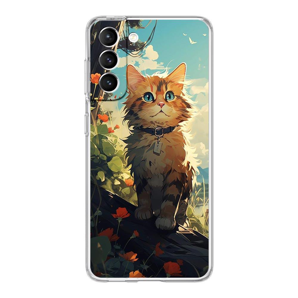 Phone Case For Samsung Galaxy S24 Plus S23 S22 S21 S20 FE Ultra 5G S10 S10E S9 Soft Clear Cover Cartoon Lovely Cat Art Fashion