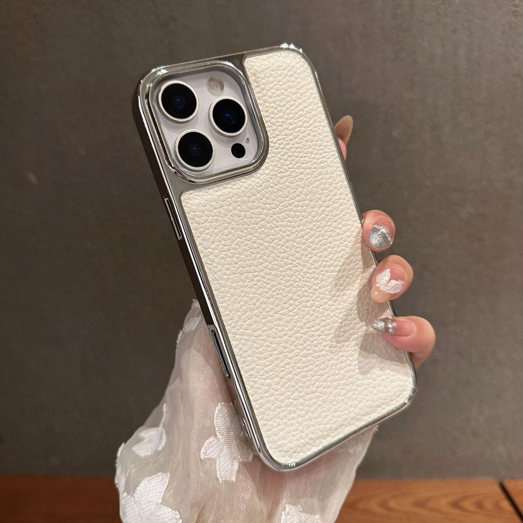 Applicable to Apple 17Air lychee leather pattern mobile phone case iPhone16promax electroplating 15 anti-drop all-inclusive.