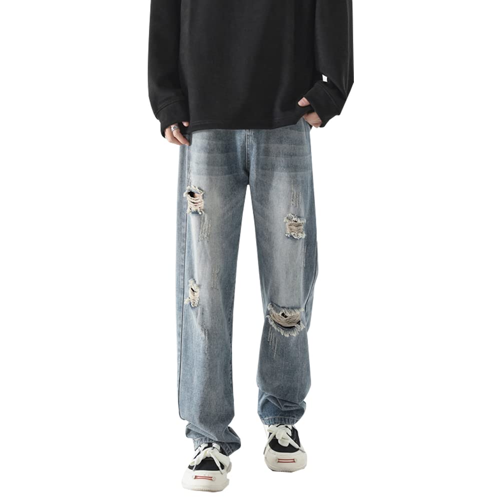 TIDEWORD Denim Distressed Baggy Loose Plus Sizes Light 2 Colors Pants, Jeans, Wide-leg Pants, Pants, Fit, 28-42, Spring, Summer, Autumn, Winter, Blue,