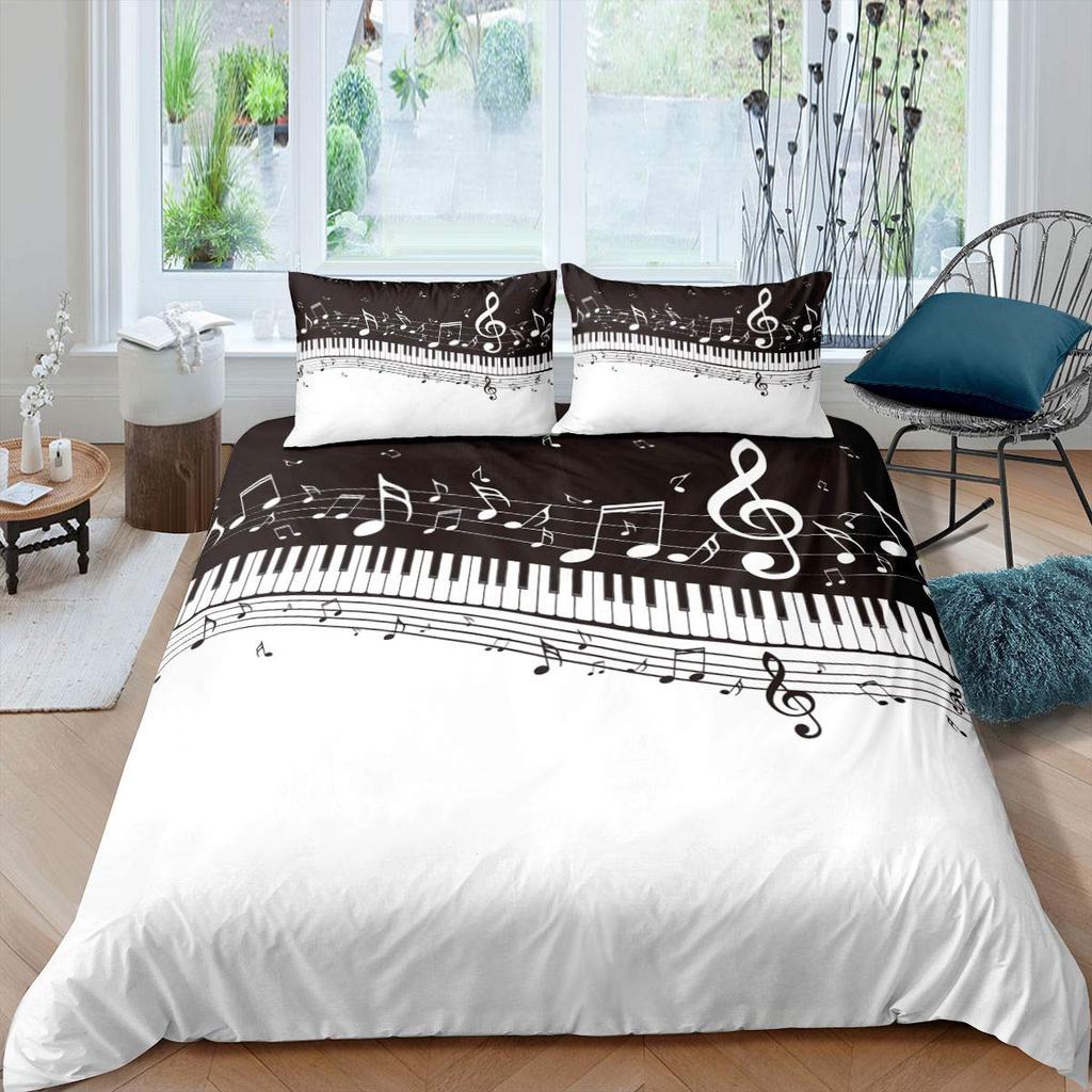 Vzor klavíru Povlak na přikrývku Klasická hudba Tematická 2/3dílná ložní souprava Hudební vzor Geometrický pruh Královský povlak na přikrývku