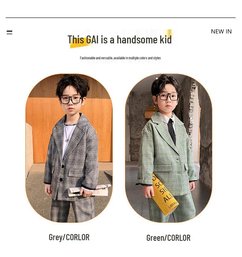 Plaid Blazer Suit Set for Boys - Korean Style Spring/Autumn Casual Outfit