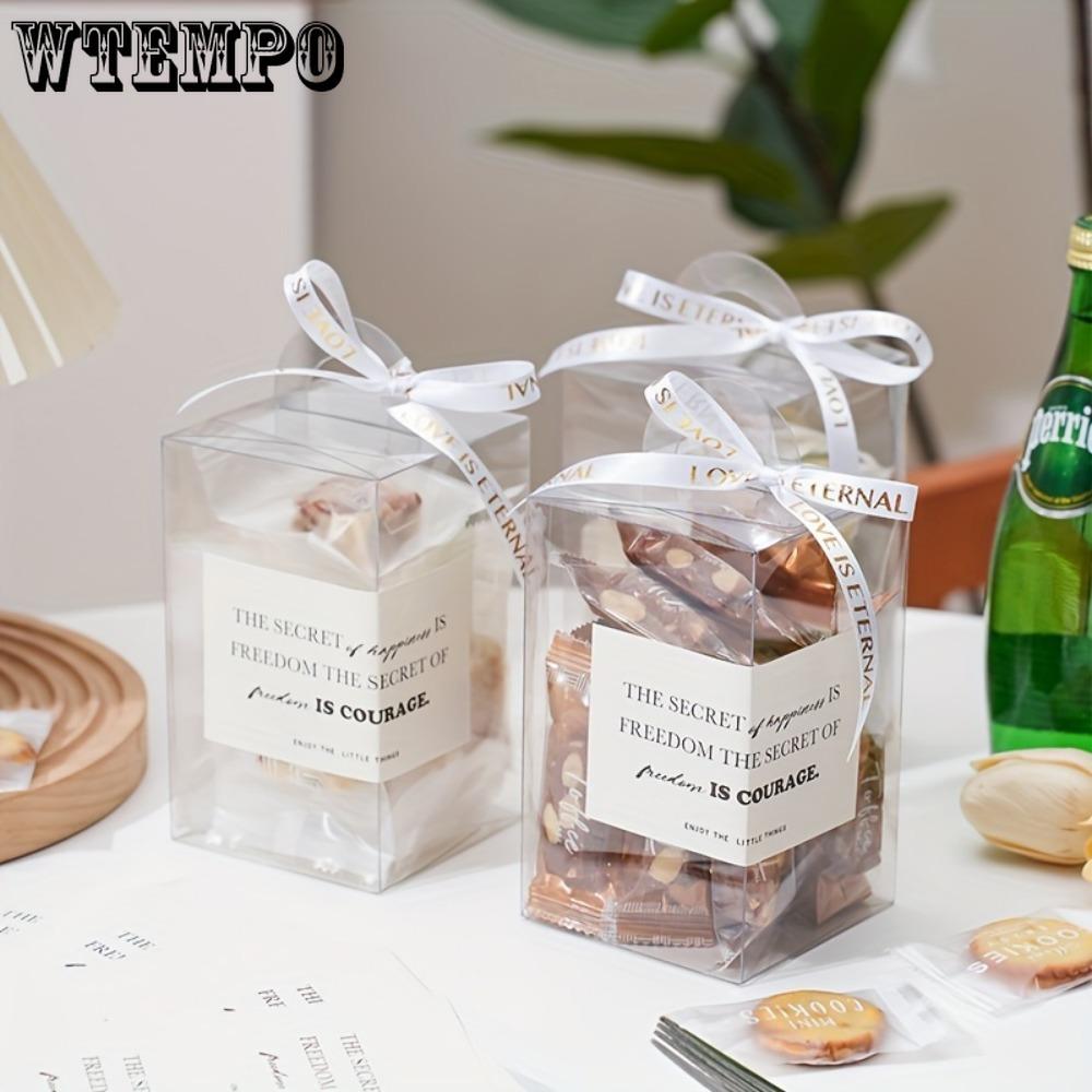 10pcs Clear Tote Bag with Stickers PET Gift Box Transparent Square Gift Box for Halloween Anniversaries Parties Weddings Valentines and Celebrations