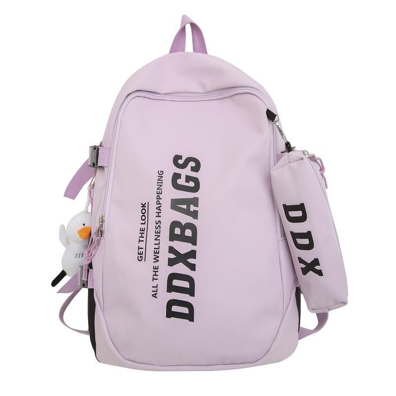 Men Lightweight Backpack Letter Print Student Schoolbag Women Large Capacity Campus Backpack with Pen Bag