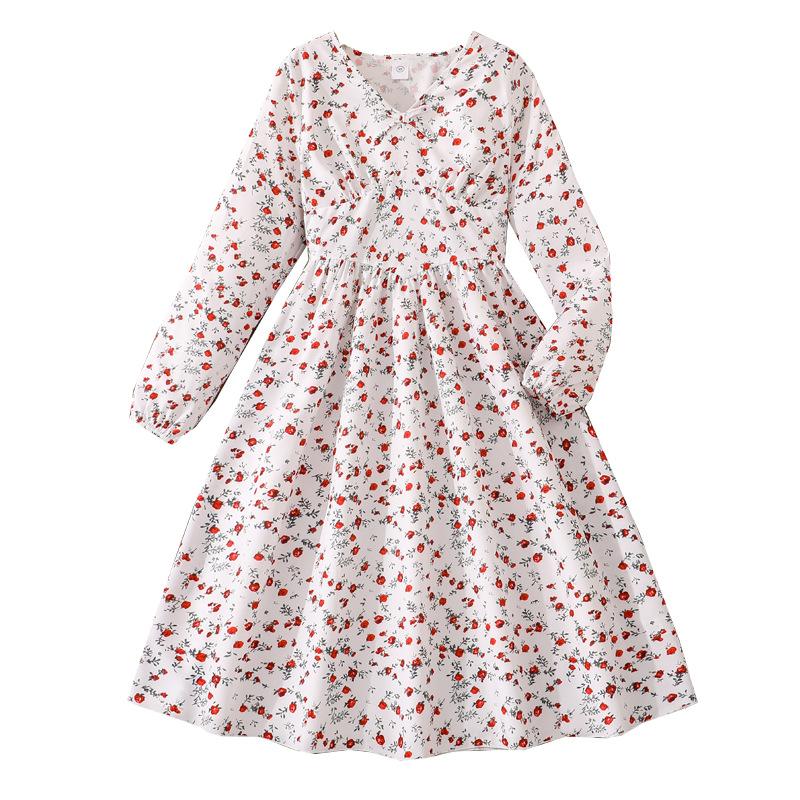 Sweet Dress for Girls, Autumn Children's Fashion Floral Long-sleeved Cinched Waist Dress