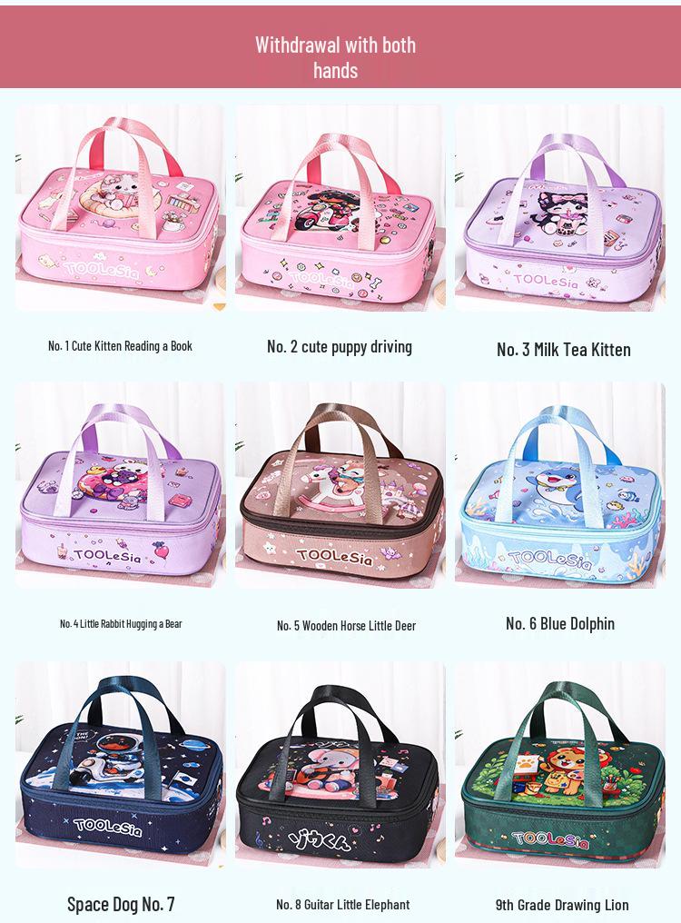 Insulated Cartoon Bento Lunch Bag for Kids - Waterproof, Large, and Portable