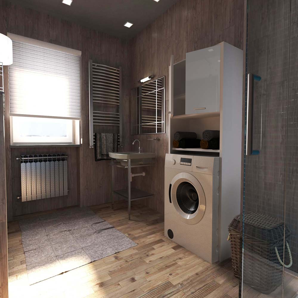 Washing Machine Cabinet White Gloss 64 CM Standing Bathroom Cabinet Column