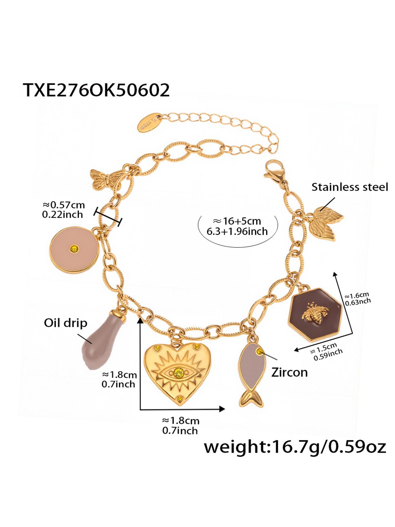 

316 Stainless Steel Gold Plated 18K Heart Pendant Necklace Pink Black Enamel Luxury Zircon butterfly Bracelet Women Zircon Set