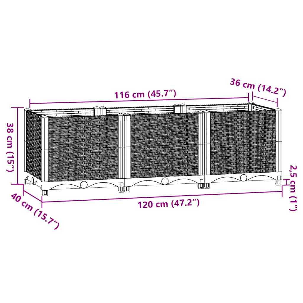 Vidaxl Raised Garden Bed, 120X40X38 Cm, Polypropylene