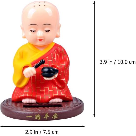 PRETYZOOM Little Monk Figurine, Solar-Powered Monk Ornament Car Dashboard Decoration, Plastic Monk Buddha Statue Bobble Head Toy for Home Office