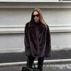 Women's Turn Down Collar Long Sleeve Faux Fox Fur Coat Loose Fit Commuter Style Furry Overcoat