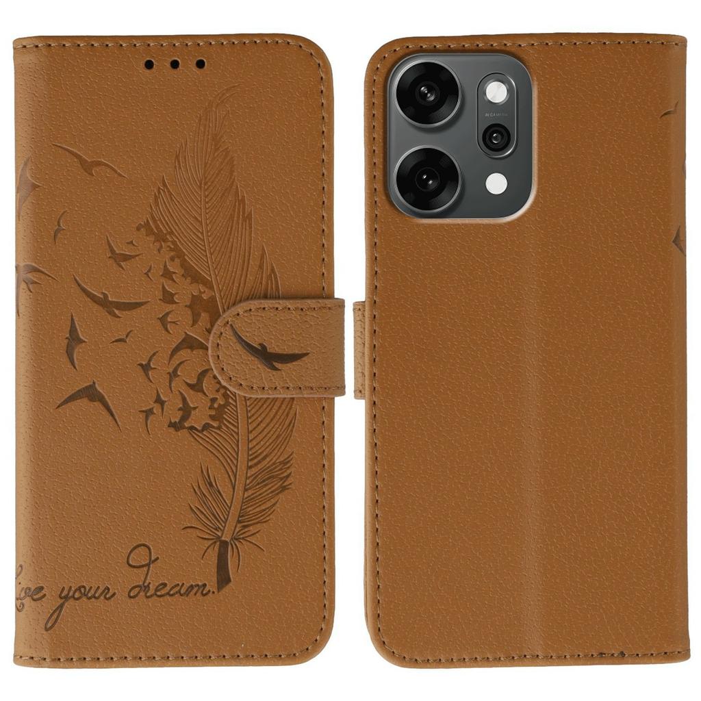 For Oppo Reno14 Pro 5G (Global) Case Feather Imprint PU Leather Wallet Phone Cover