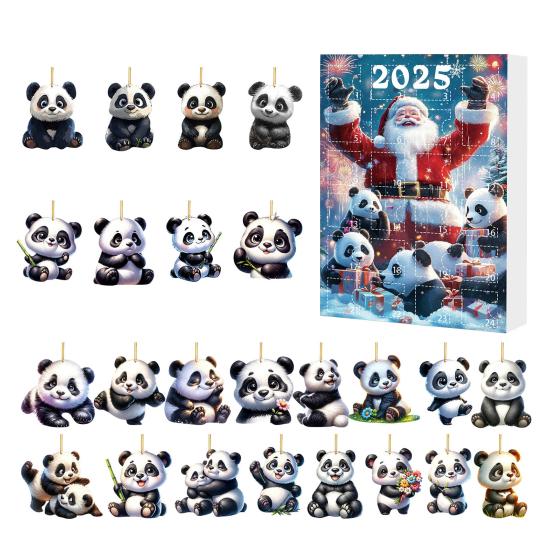 2025 Christmas Panda Advent Calendar Cartoon 2D Acrylic Panda Pendant Countdown Calendar Multifunctional Home Decorations