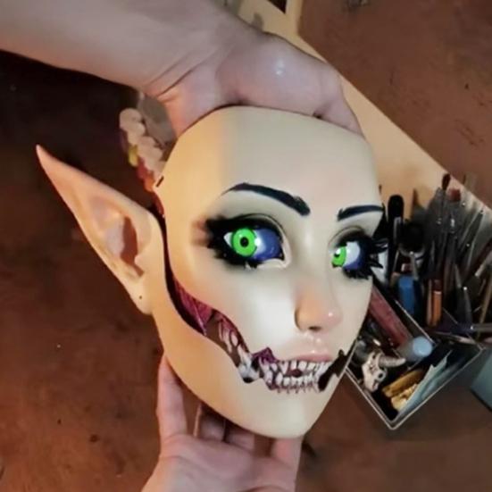 Yousheng Sheep Horn Demon Halloween Face Guard Terrifying Human Face Guard Scary Prop Parties Haunted House Scares Animal Face Guard