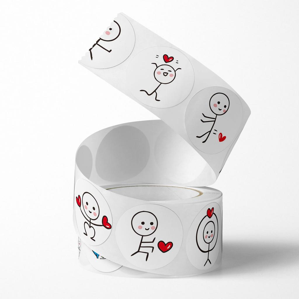 500pcs 20mm Cartoon Reward Sticker Roll Love Adhesive Labels Stickman Sticker for Valentine Wedding Gift Decor Envelope Sealing