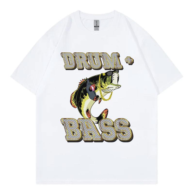 Drum and Bass Funny Fish Meme Graphic T Shirts Men Women Fashion Retro Short Sleeve Tshirt Summer Casual 100 Cotton Tshirts