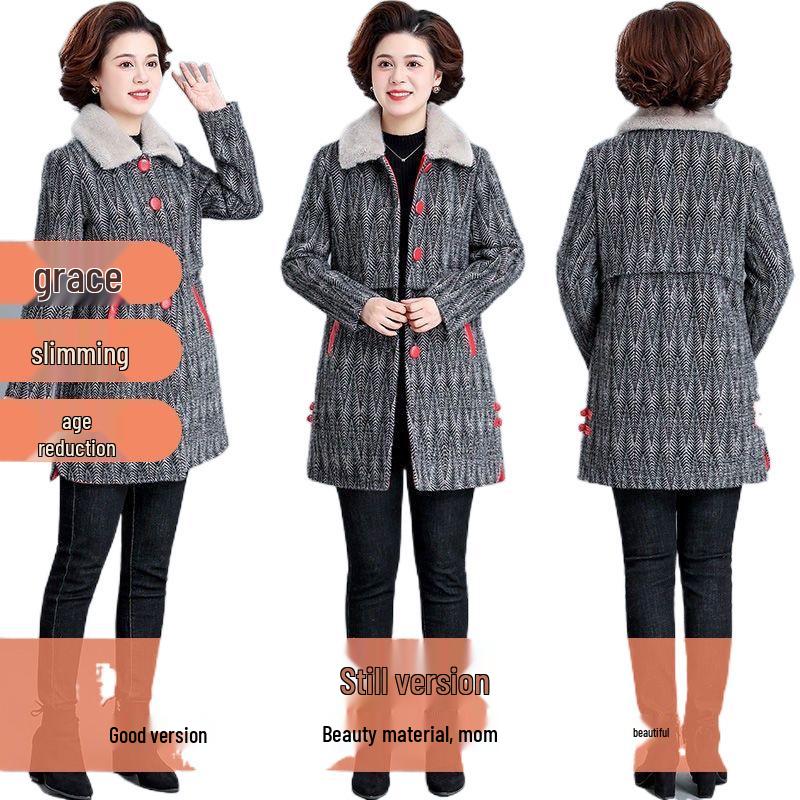 Abrigo de Lana de Invierno de Largo Medio para Mujeres de Mediana Edad