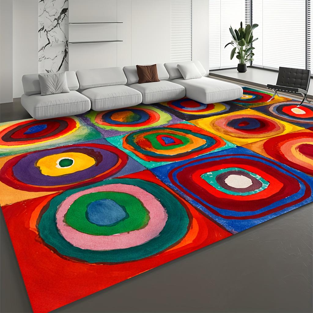 Abstrakter gemusterter Teppich, Mehrfarbig, Maschinenwaschbar, Rutschfest, Langlebig, für Schlafzimmer, Wohnzimmer, Büro, Innendekoration