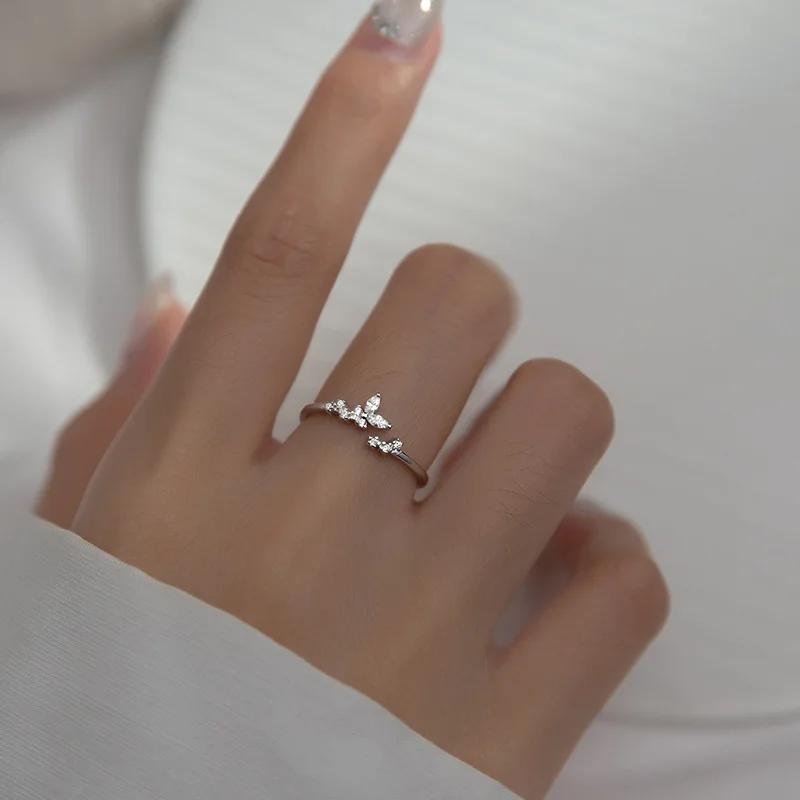 INZATT Real 925 Silver Leaves Plant Adjustable Ring For Fashion Women Fine Jewelry Cute Minimalist Accessories
