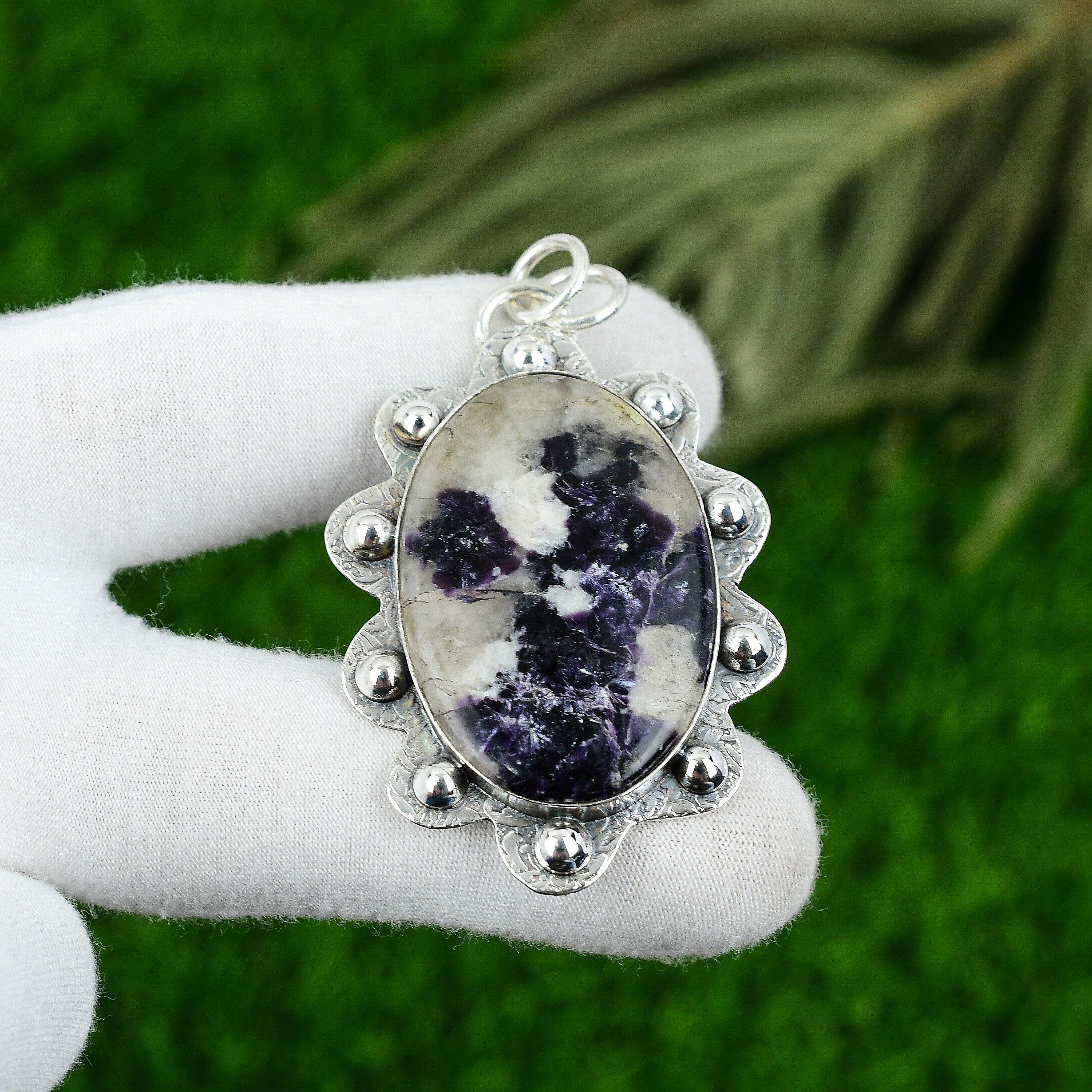 

Свадебный подарок для нее Подвеска из стерлингового серебра 925 пробы с натуральным камнем лепидолитом