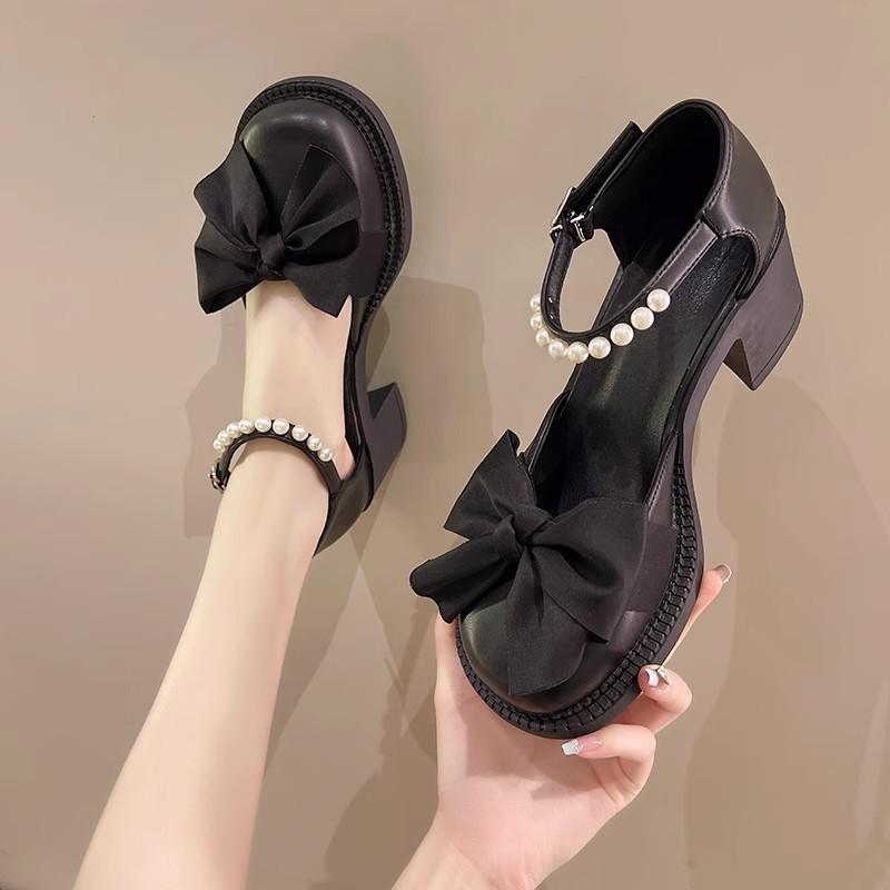 French Mary Jane Leather Bow Flats - Spring/Summer 2025 Pearl Strap Fairy Style Women's Shoes