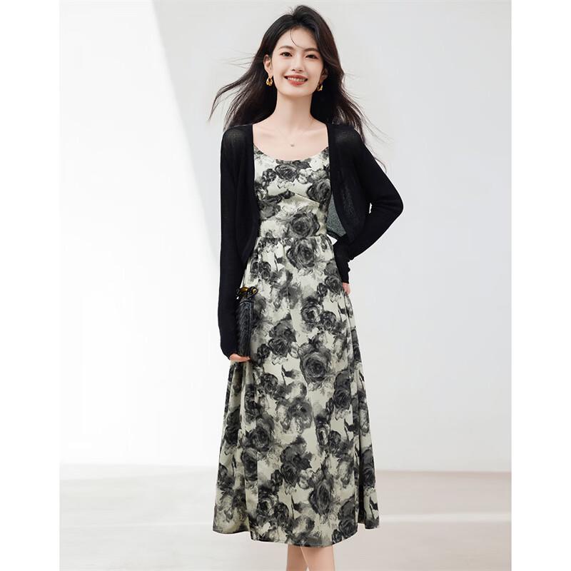 Elegant Commuter Two-Piece Dress & Cardigan Set