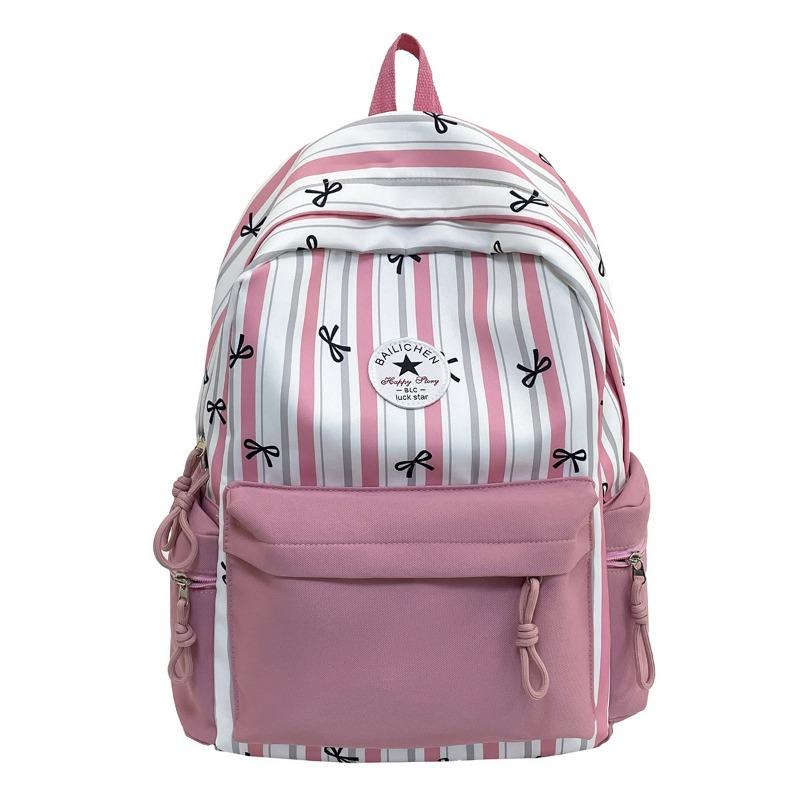 New high-value, fresh and sweet bow striped backpack, color contrast and lightweight backpack for junior high school students