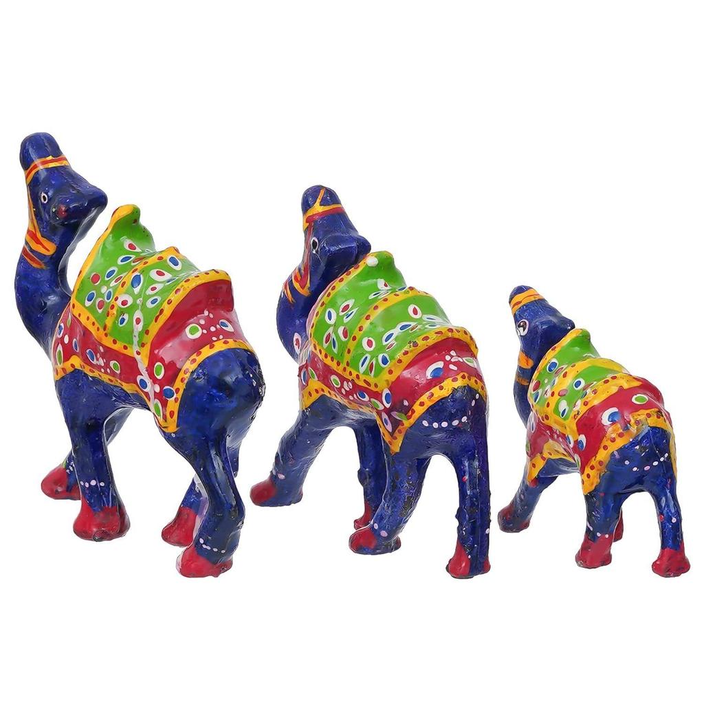 Set of 3 Multicolor Handcrafted Camel Statues Animal Figurines Decorative Showpieces for Home,