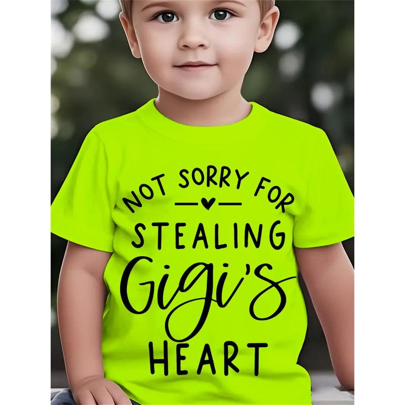 European size Summer Fashion Short-Sleeve T-Shirt for Boys with The Print 'NOT SORRY FOR STEALING Gigi'S HEART' Casual Top