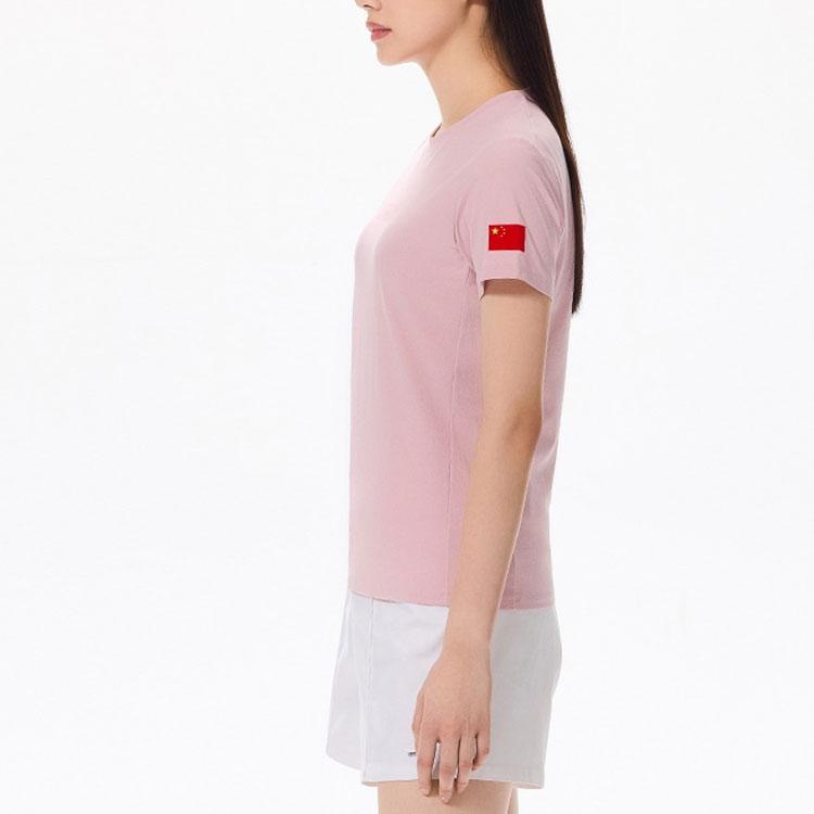 Anta Champion Series Cuff National Flag Print Round Neck Short Sleeve T-Shirt Women Tops Cloud-Pink 162320152-3