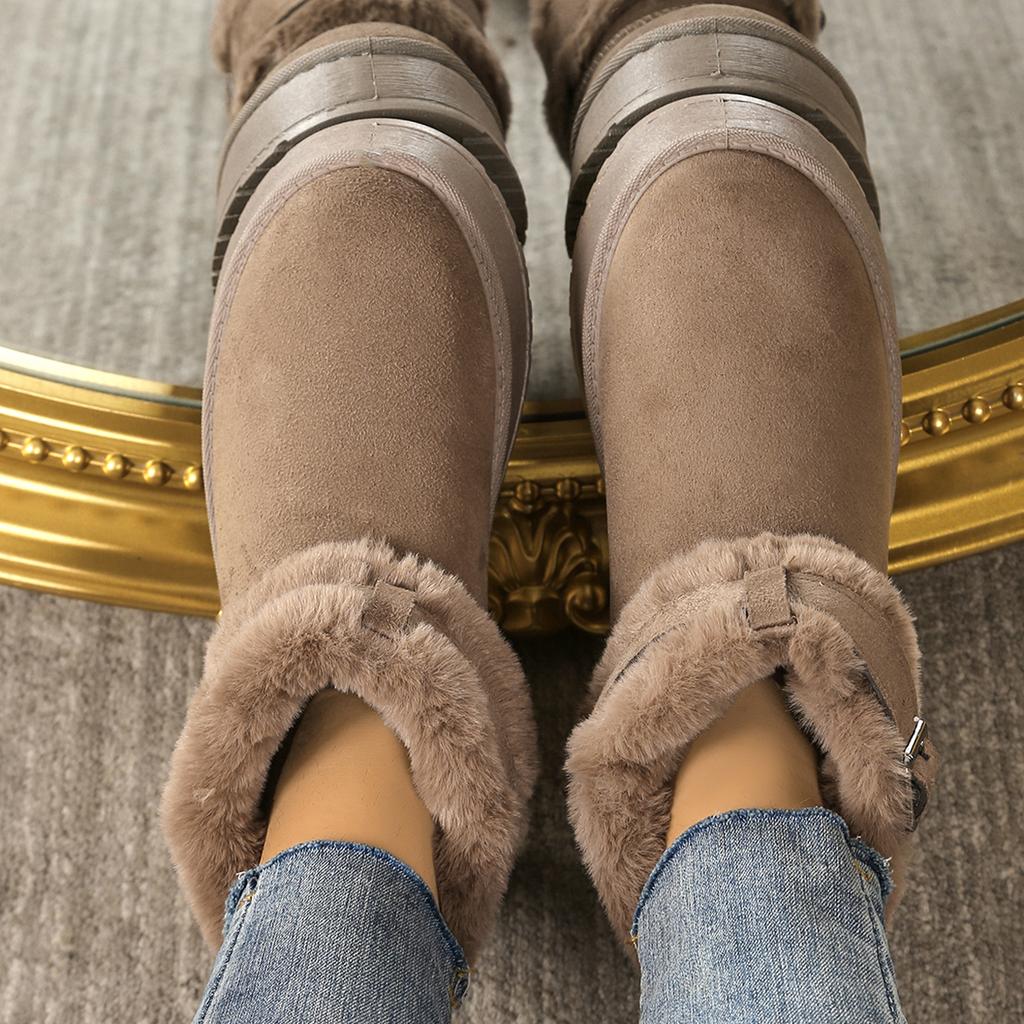 Fashion Women Boots Winter  Non Slip Soft Cotton Shoes Woman Platform Short Plush Snow Boots Metal Buckle Thicken Warm Ankle Boots Women