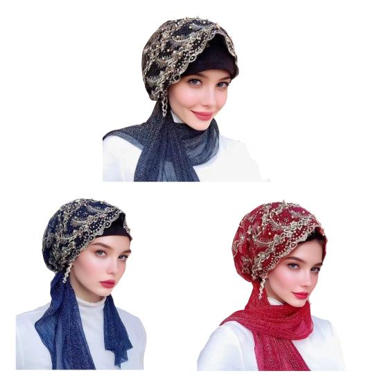Krajkový strečový turban pro ženy, předvázaný šátek na hlavu