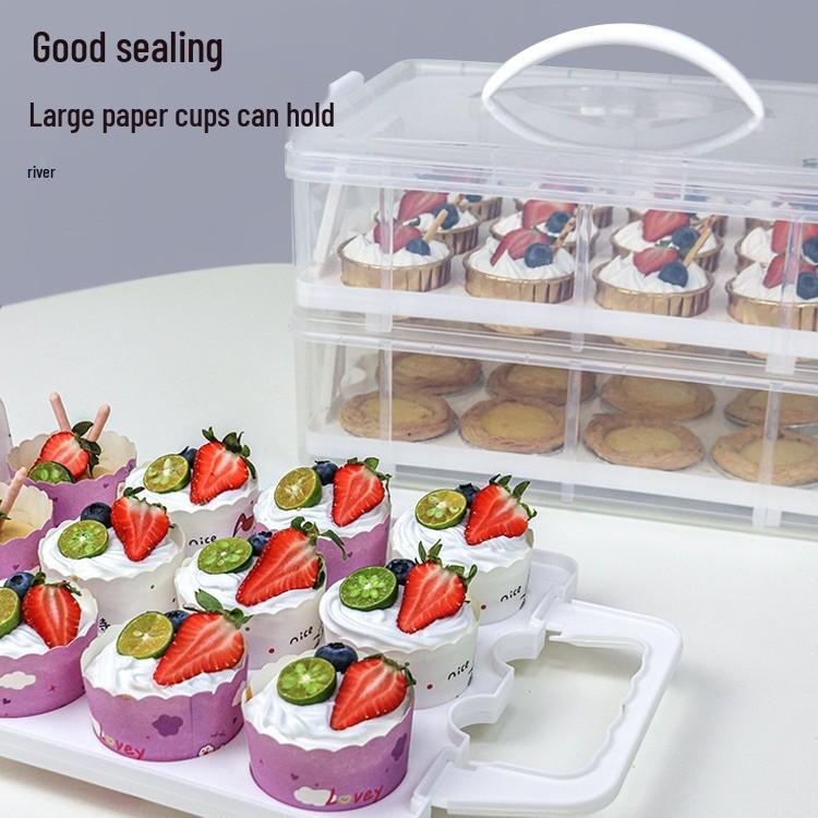 Transparent Cupcake Muffin Transport Box with Handle