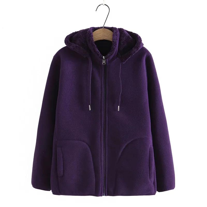 Autumn Winter Fleece Coat Women Thicken Warm Hoodies Sweaters Jackets Middle Age Zip-up Outerwear Casual