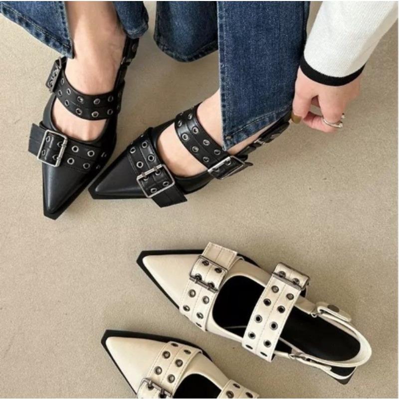 Fashion Women's New French Style Pointed Toe Mary Jane Shoes Retro Medium Thick Heel Shoes for Women with Skirts and Small Leather Shoes