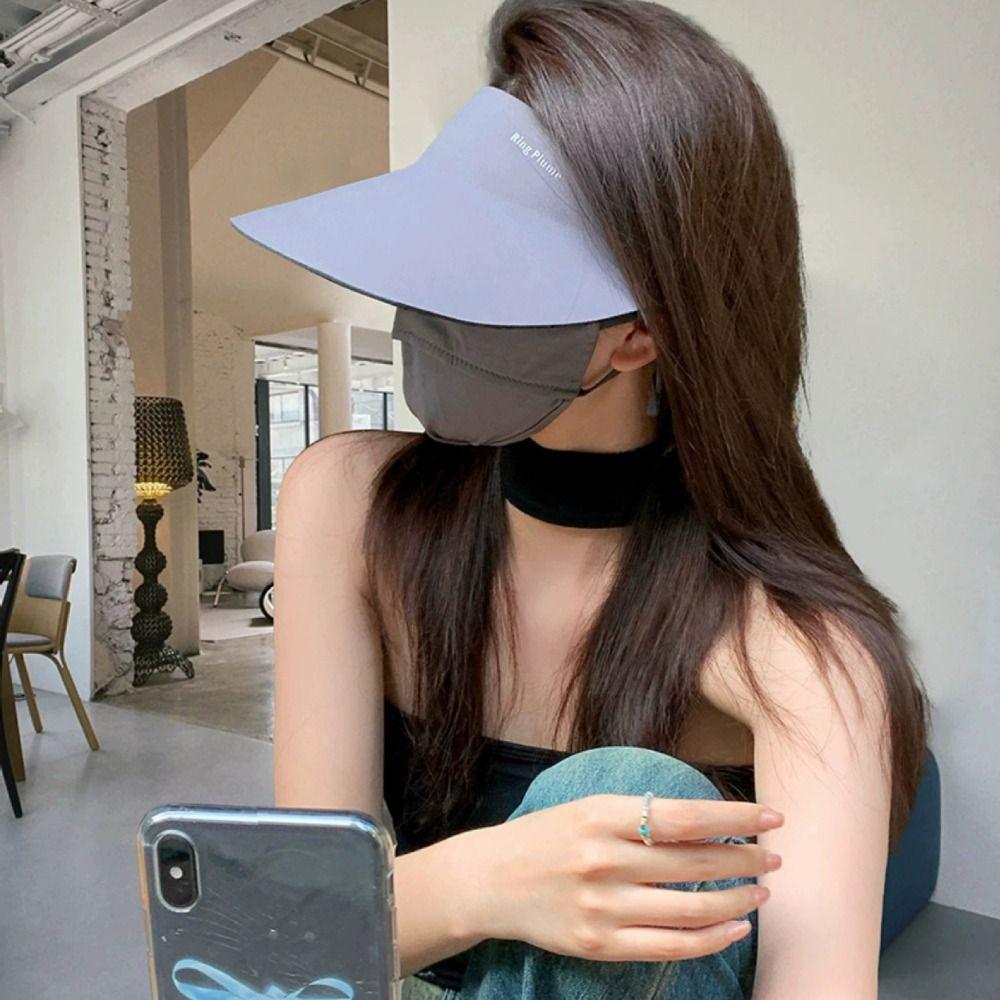Large Brim Sunscreen Empty Top Cap Ice Silk Visor Cap Foldable Summer Sun Hat  Sunshade