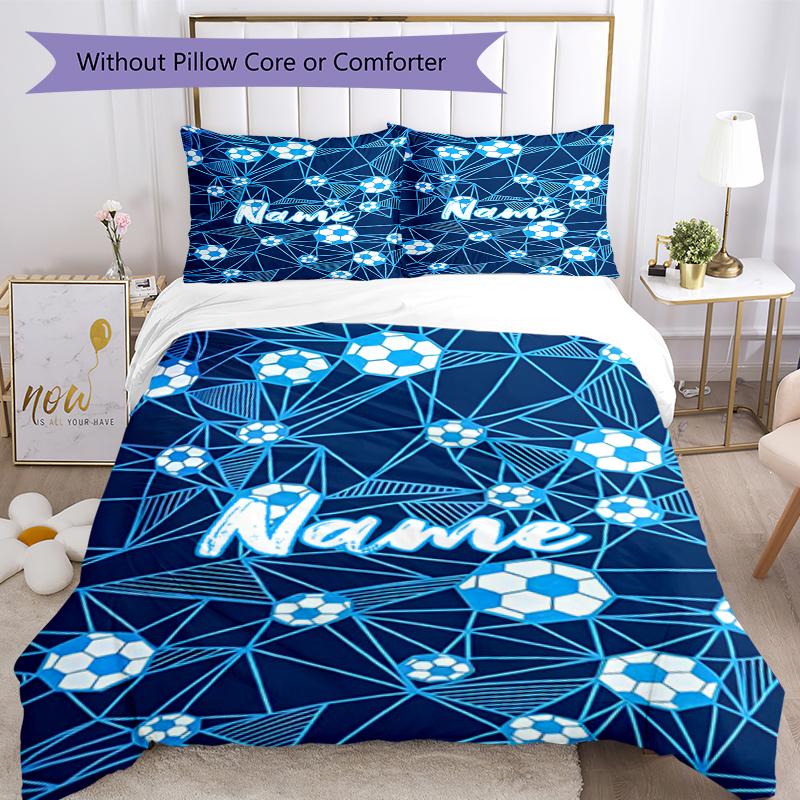 3pcs Custom Name Soccer Bedding Set Duvet Cover Closure Includes 1 Duvet Cover & 2 Pillowcases, Soft and Comfortable for All Seasons.