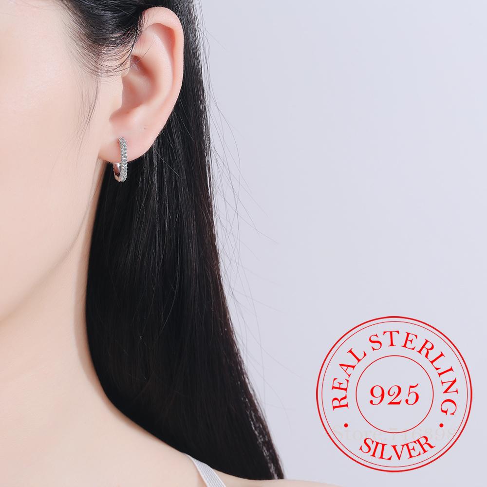 Fashion Charm Real 925 Sterling Silver Minimalist Pave Zirconia Geometric Oval Hoop Earrings for Women Unisex Party Jewelry Gift